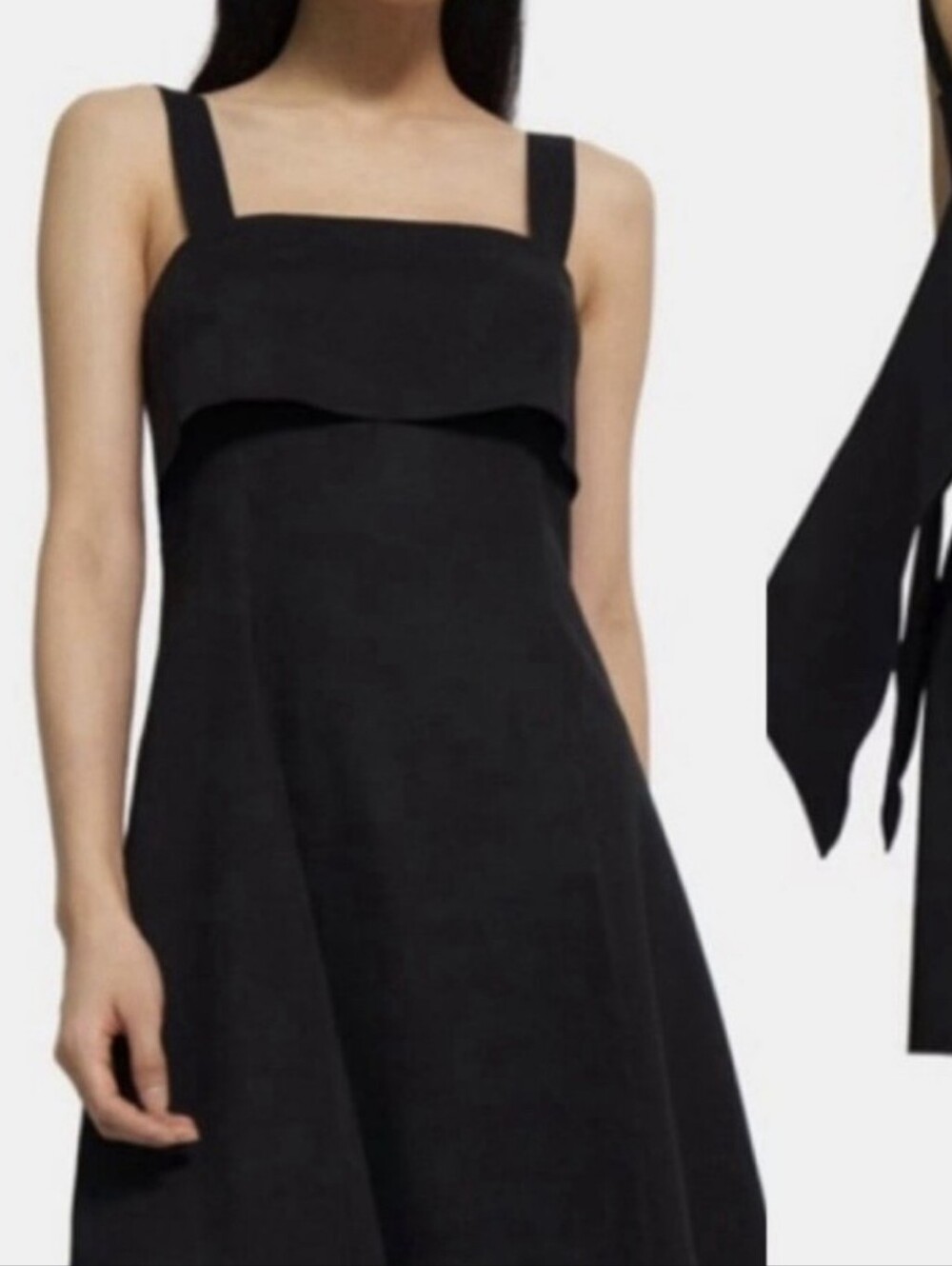 Theory Black Linen-Blend Strapless Drape-Back Mini Dress
